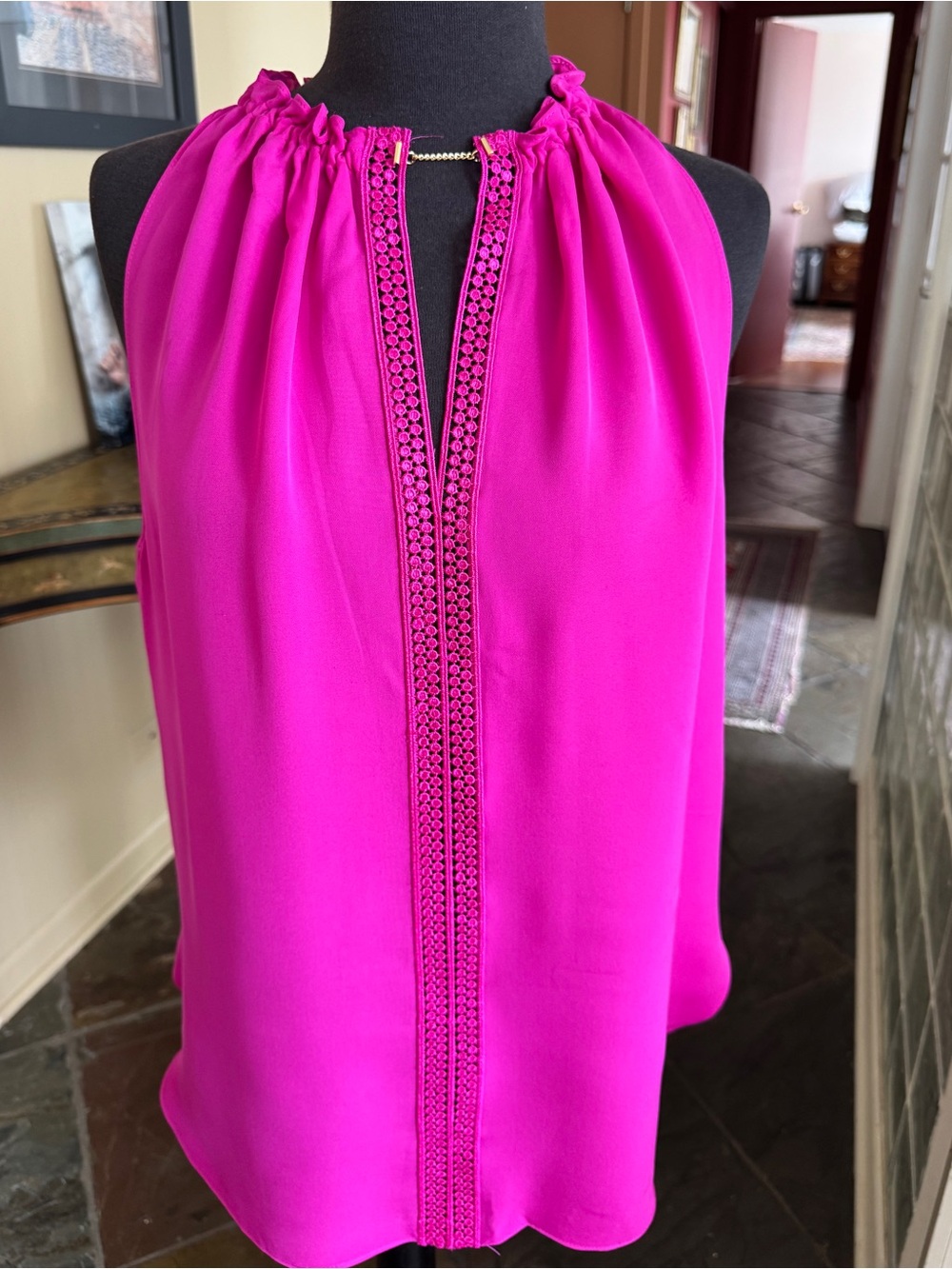 Elie Tahari Fuchsia Blouse with Ruffle Trim